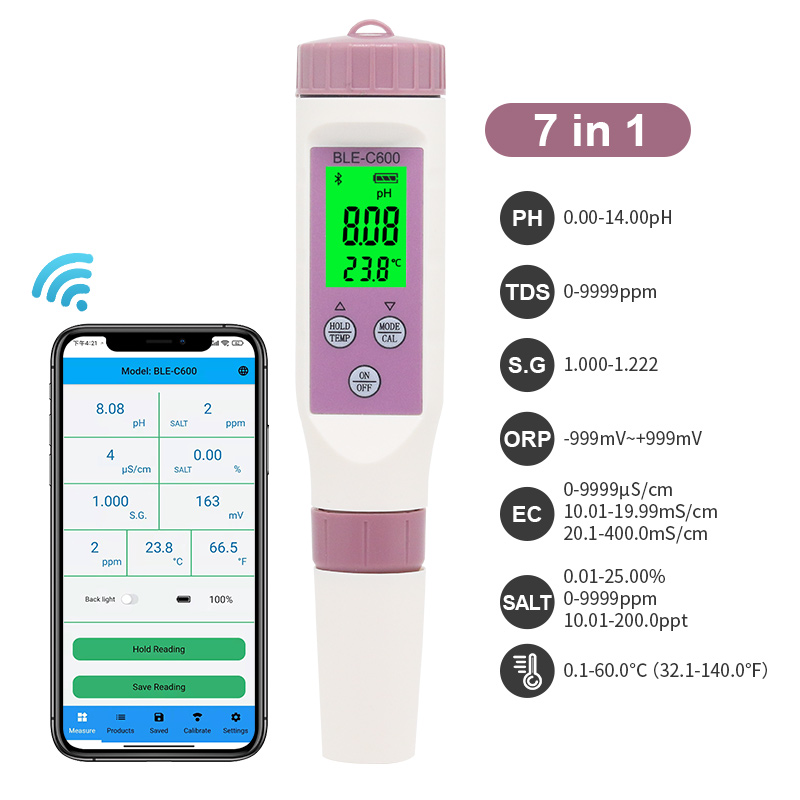 Marine Aquarium Water Test Kit - Bluetooth 7 в 1, многофункциональный pH